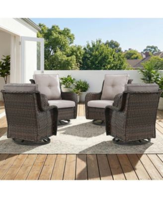 Patio Chairs Outdoor Swivel Glider  Set of 4 High Back Outside Brown Wicker Rattan Rocking Chair with Thick Cushion