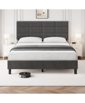 Linen Upholstered Platform Bed Frame with Adjustable Headboard, Wood Slat Support, Quiet Design, No Box Spring Needed
