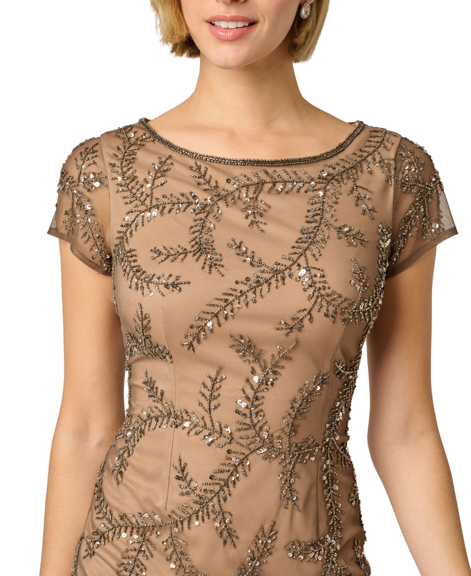 Women's Bead Mesh Boat Neck Sheath Dress