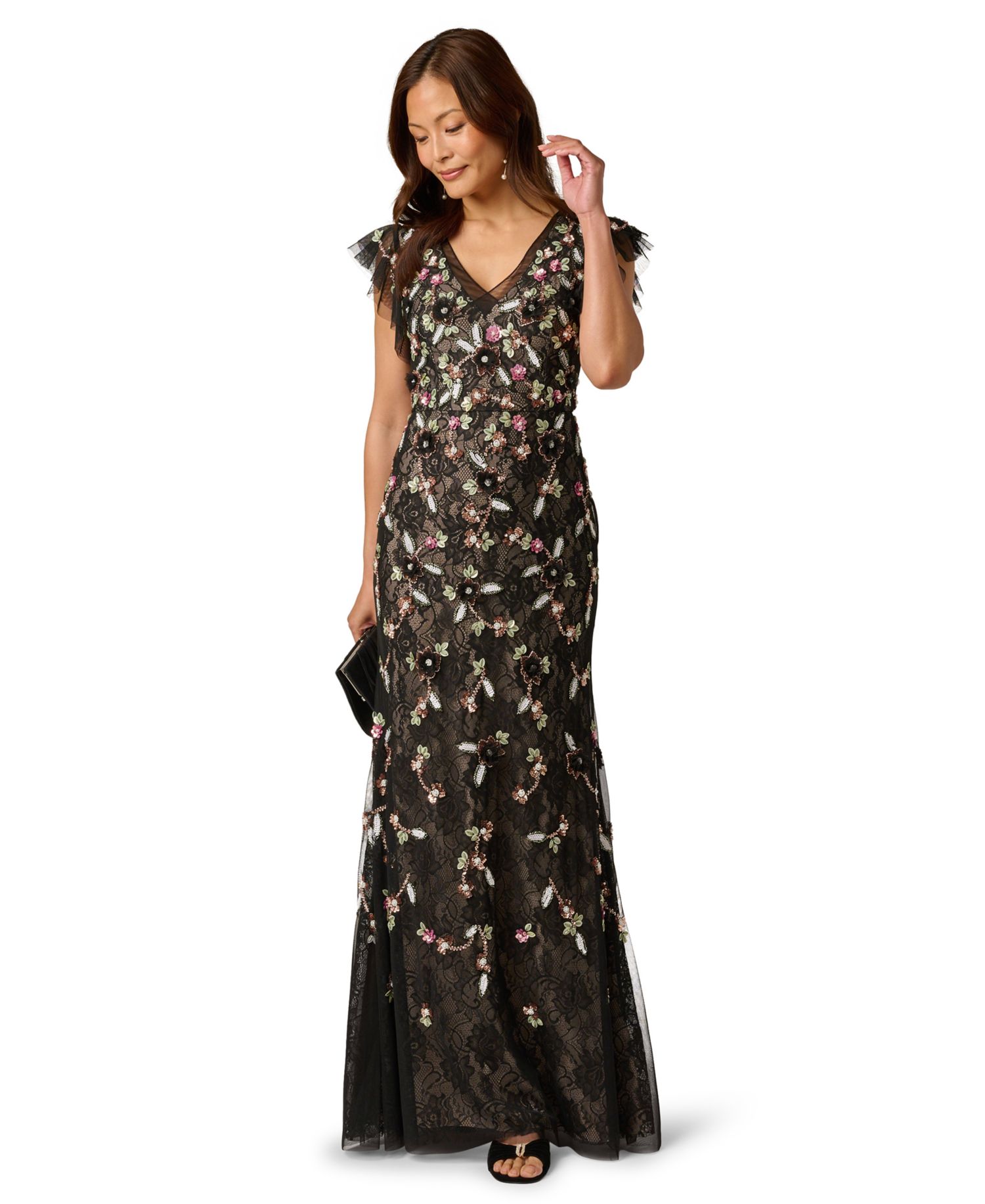 Women's Beaded V-Neck Ball Gown