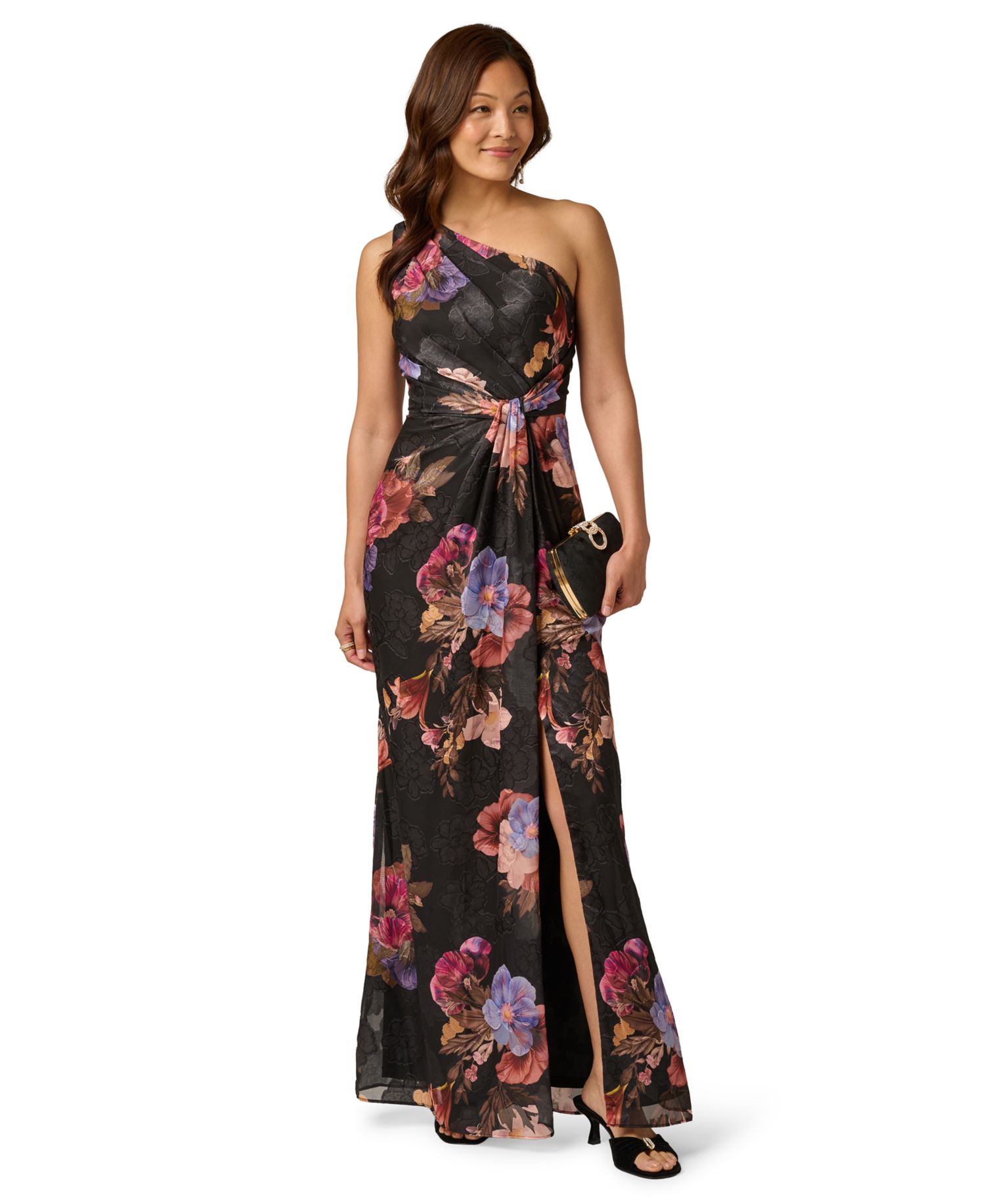 Women's Printed One-Shoulder Chiffon Ball Gown