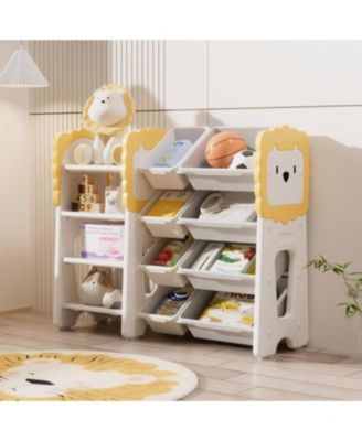 4-Tier Kids Bookshelf and Toy Organizer with 8 Removable Storage Bins, for Study Room, Bedroom, Playroom, Classroom and Nursery