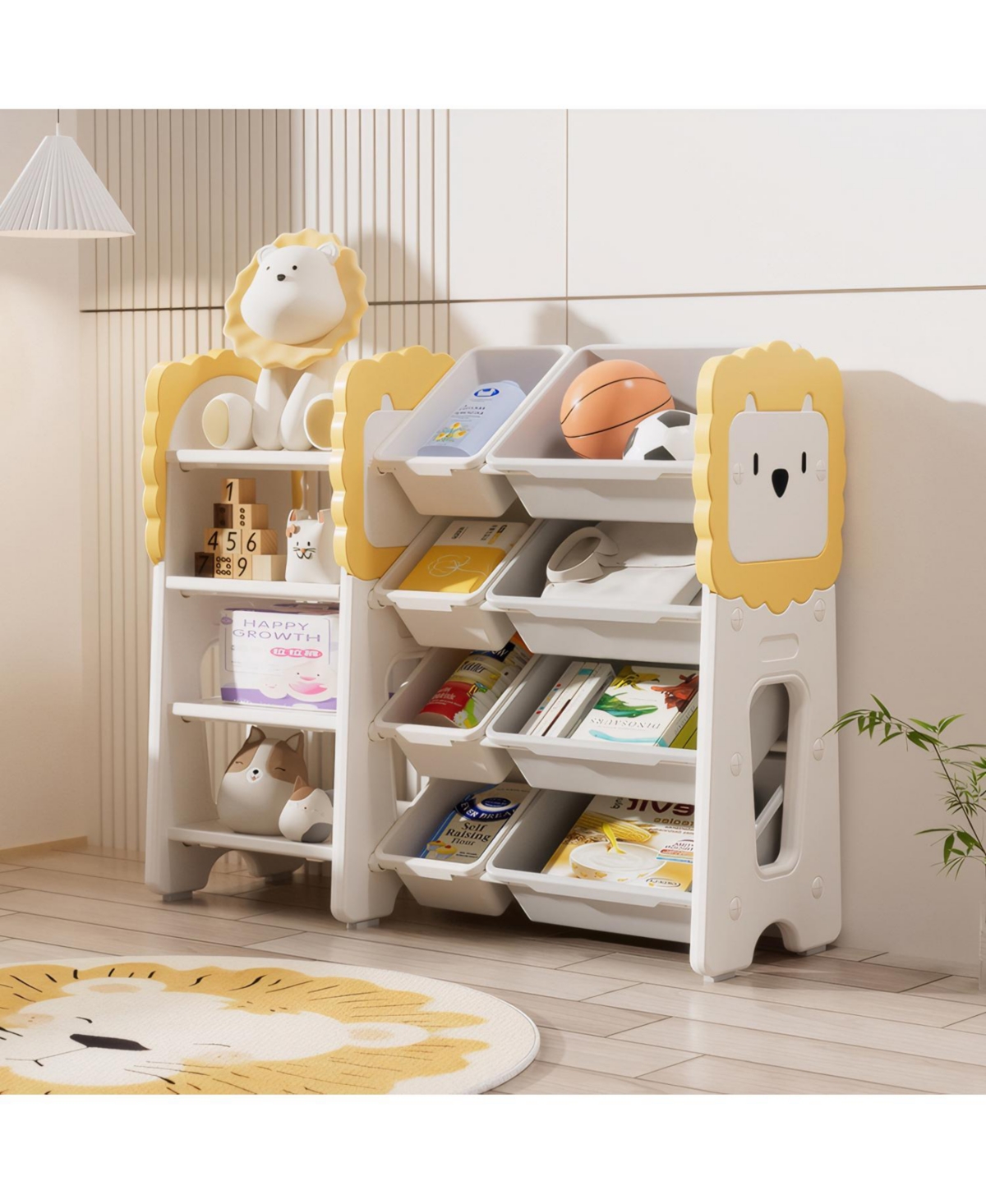 Rainsken 4-Tier Kids Bookshelf and Toy Organizer with 8 Removable Storage Bins, for Study Room, Bedroom, Playroom, Classroom and Nursery