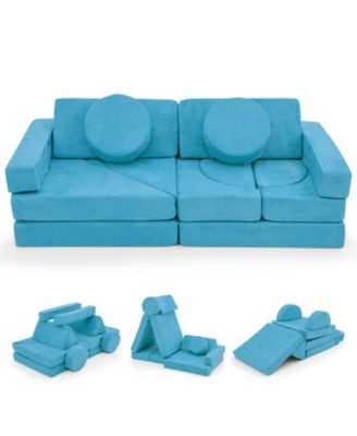 14-Piece Modular Foam Play Couch with Velvet Suede Covers for Kids