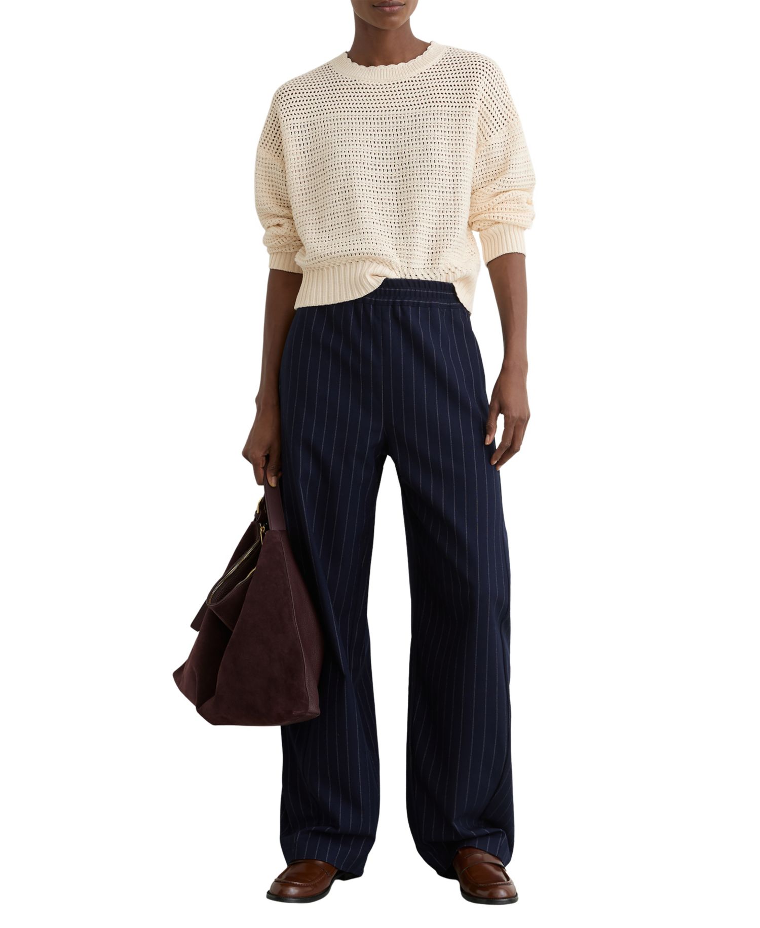 Women's Cotton Open-Stitch Crewneck Jumper