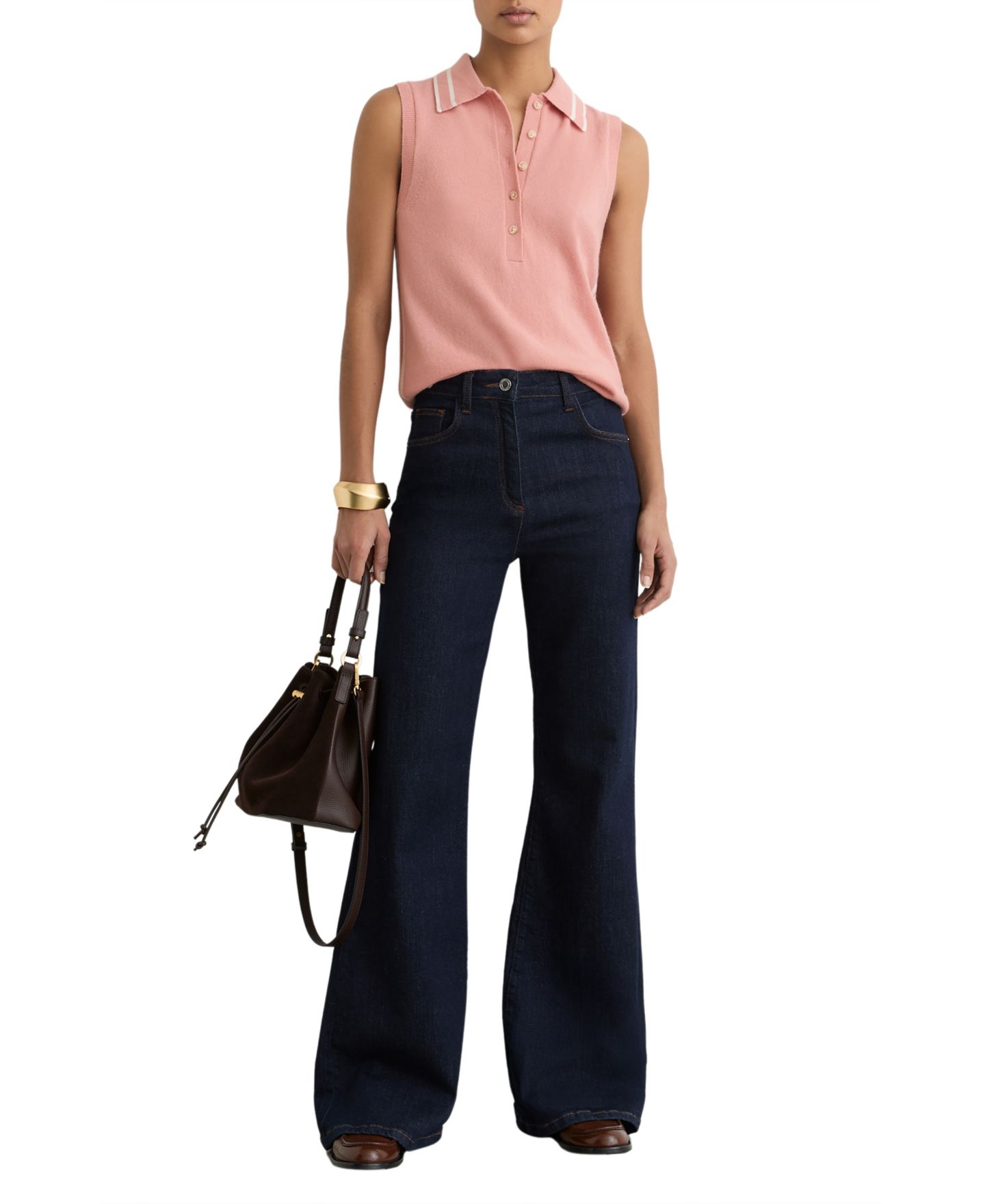Женский топ REISS Wool-Cashmere Sleeveless Polo, цвет: Pinkivory — фото 2