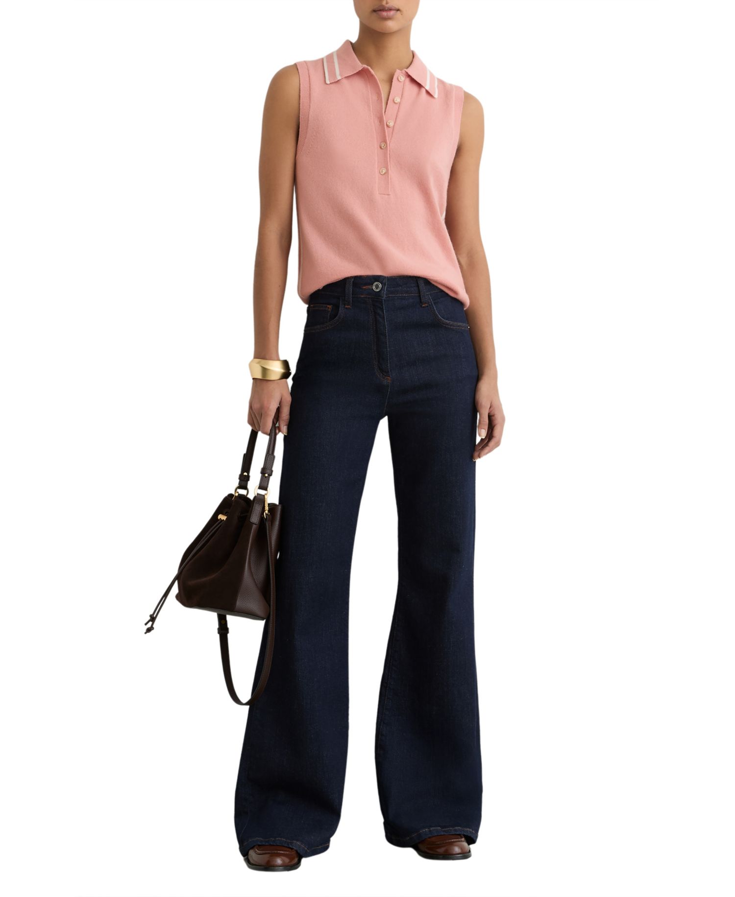 Women's Wool-Cashmere Sleeveless Polo Top