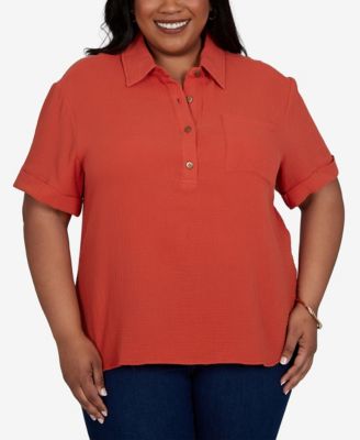 Plus Size Solid Henley Popover Top
