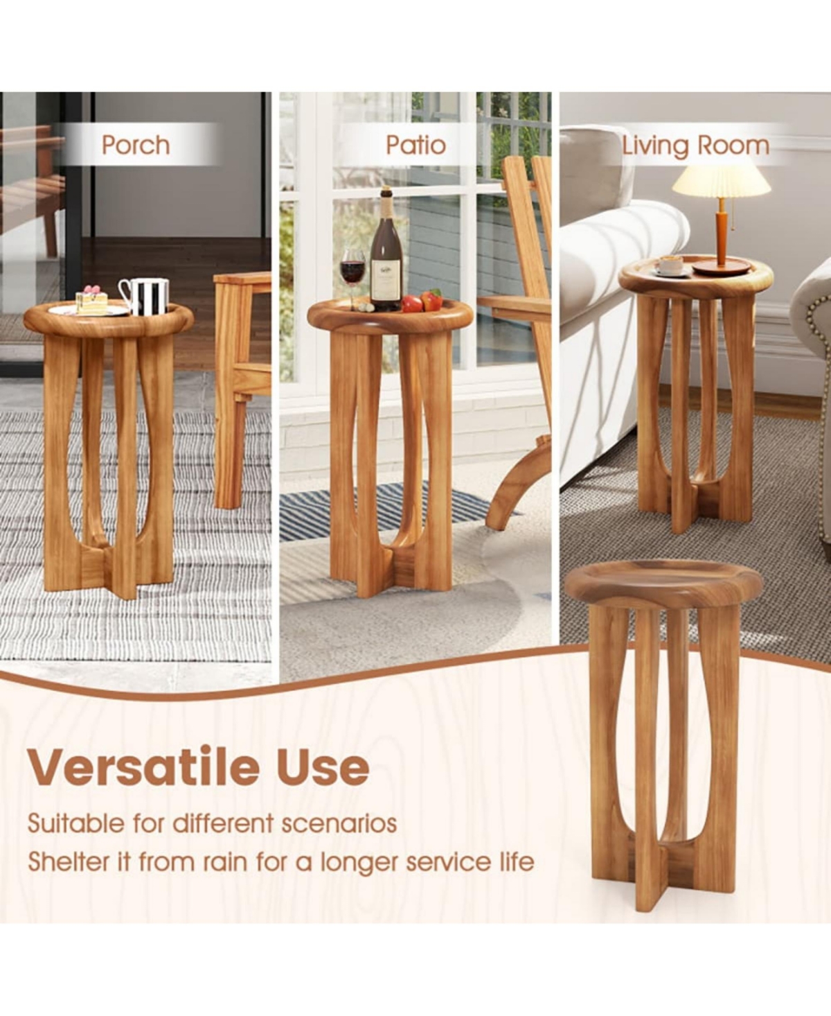 Yiortwo Outdoor Coffee Table with Round Tray Top and Solid Mahogany Wood Cross Legs