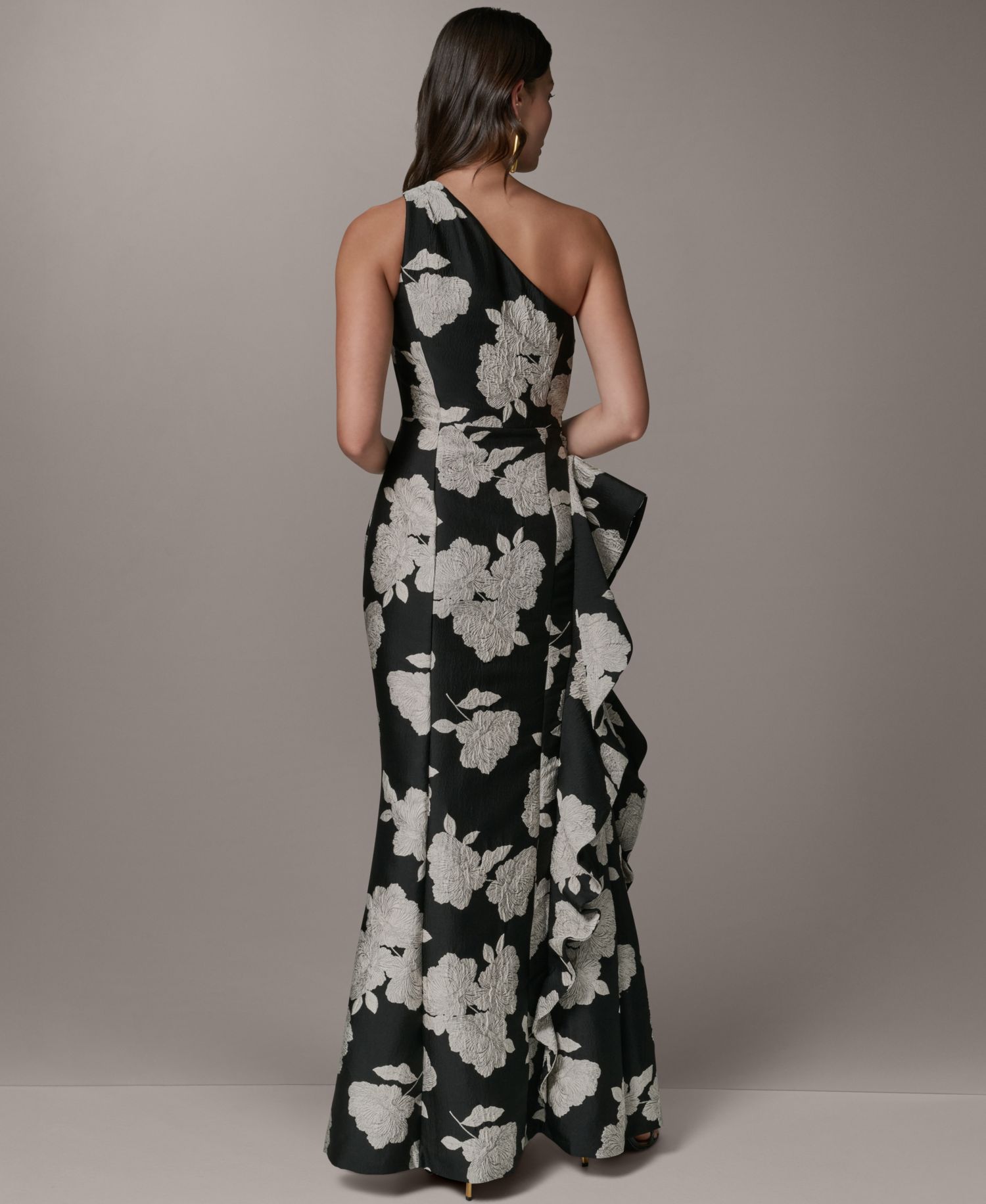 Women's Floral One-Shoulder Ruffle Evening Gown