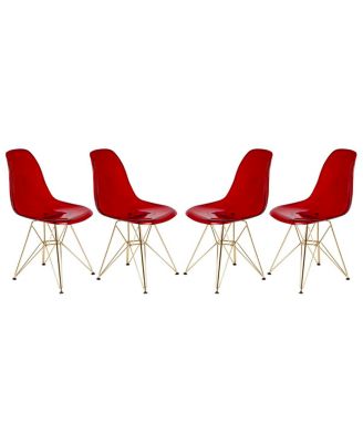 Cr2o Dining Chair Set of 2 Molded Acrylic with Gold Metal Eiffel Base and Curved Back Design Lightweight Accent Side Chair Easy Assembly