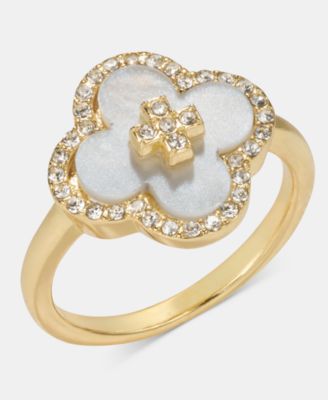 Mother of Pearl and Crystal Ring