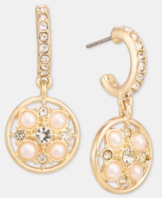 Faux Pearl and Glass Drop Hoop Drop Earrings
