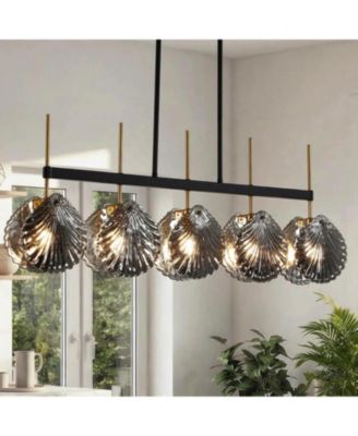 Island Light for Kitchen, 5-Light Dining Room Chandeliers With Smoky Gray Glass Shades For Dining Room Or Kitchen Island