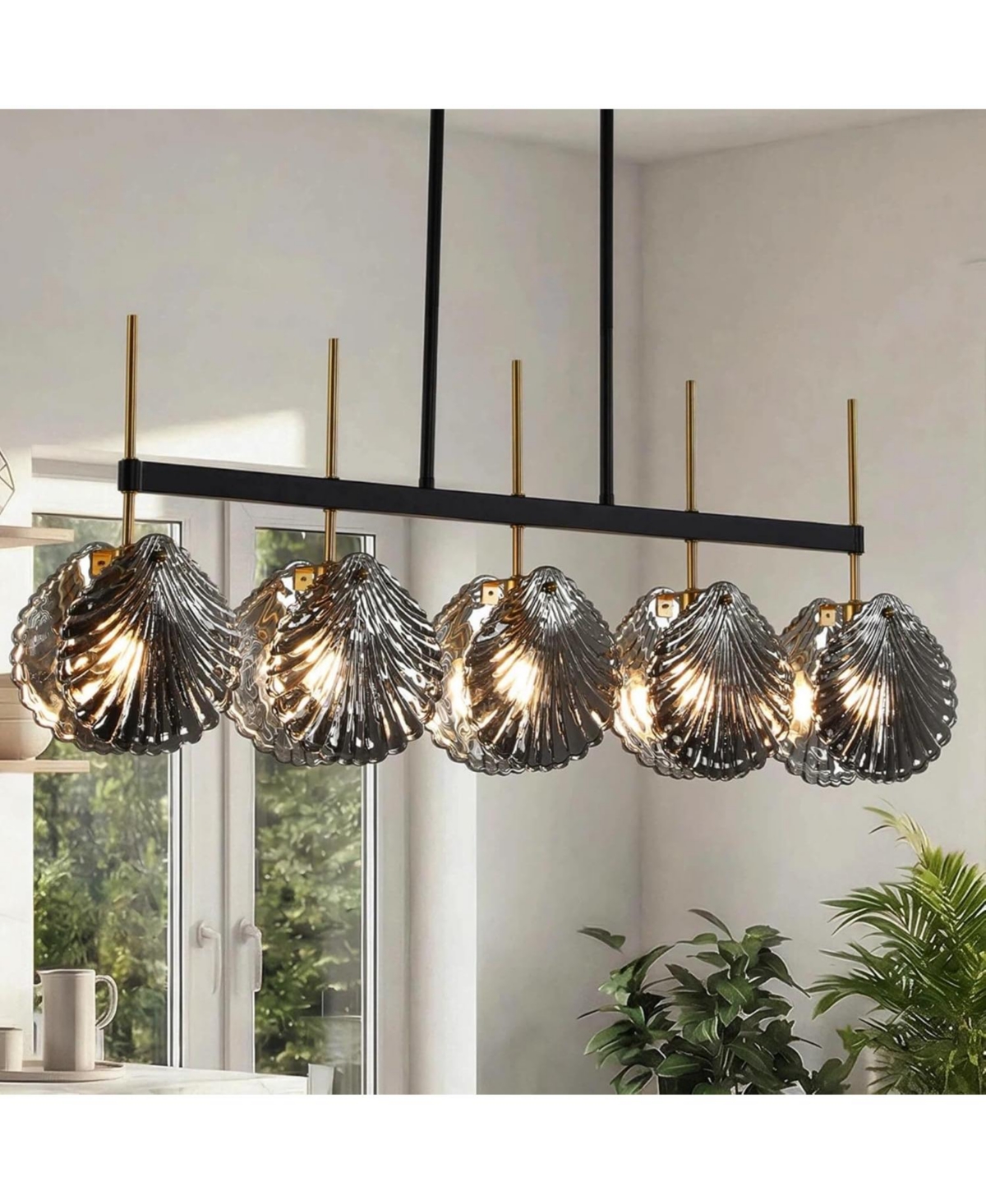 Tribesigns Island Light for Kitchen, 5-Light Dining Room Chandeliers With Smoky Gray Glass Shades For Dining Room Or Kitchen Island