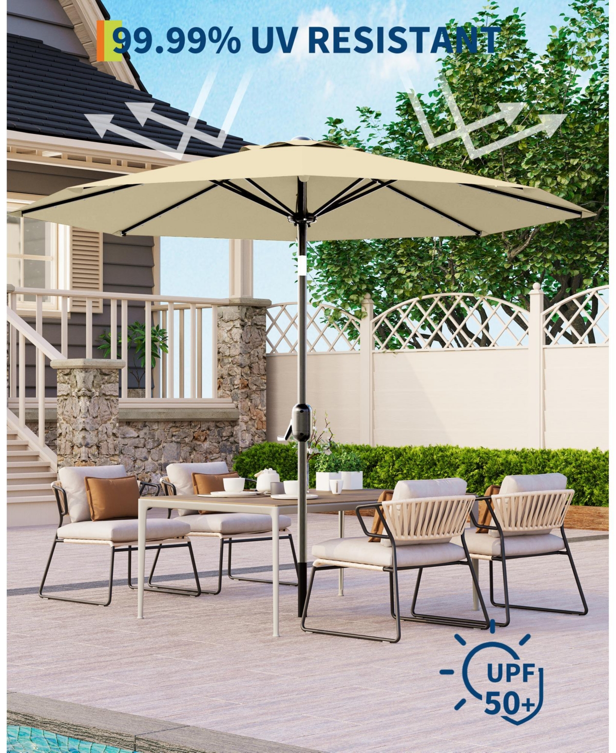 gaomon 9feet Outdoor Patio Umbrella, Table Umbrella with Solar Lights for Yard, Deck