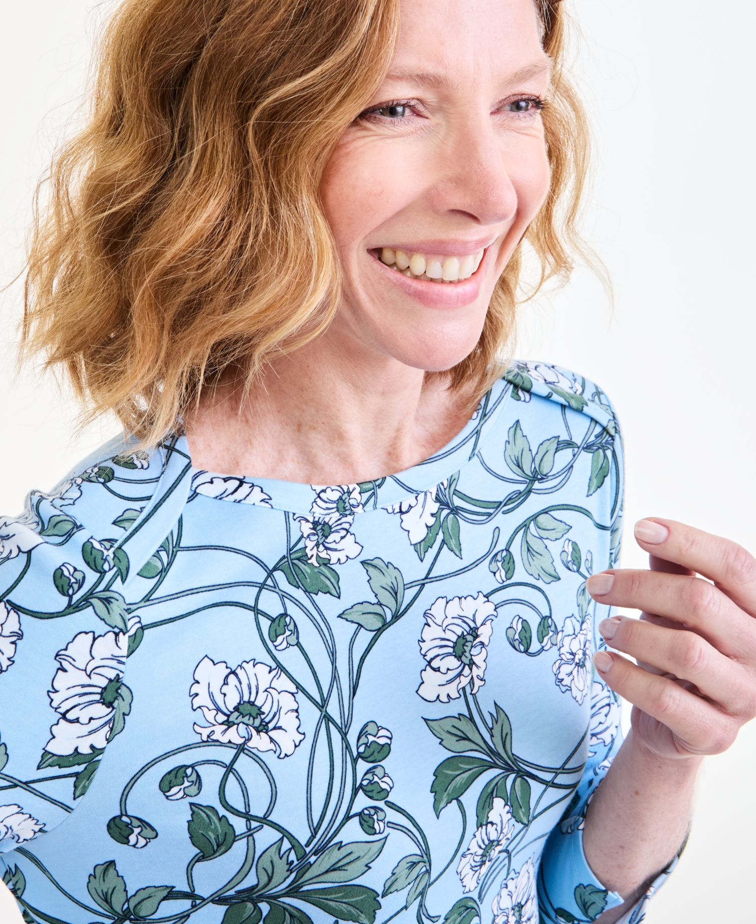 Petite Printed Pima Cotton 3/4-Sleeve Boat Neck Top