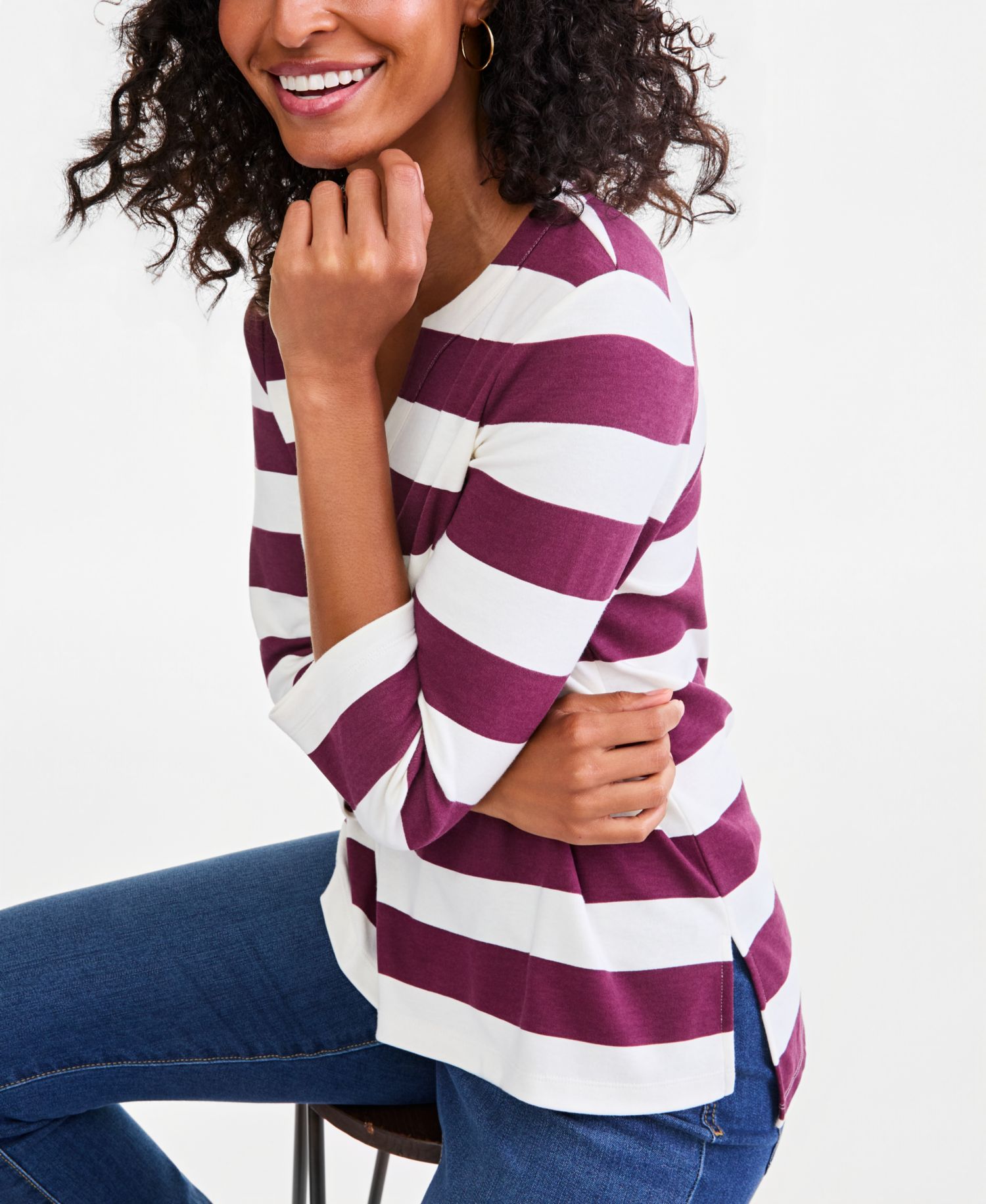 Petite Printed Split Neck 3/4-Sleeve Tunic