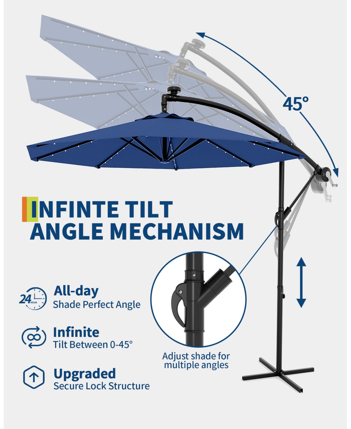 gaomon 10Feet Uv-Resistant Offset Patio Umbrella with Solar Led Lights for Backyard, Poolside