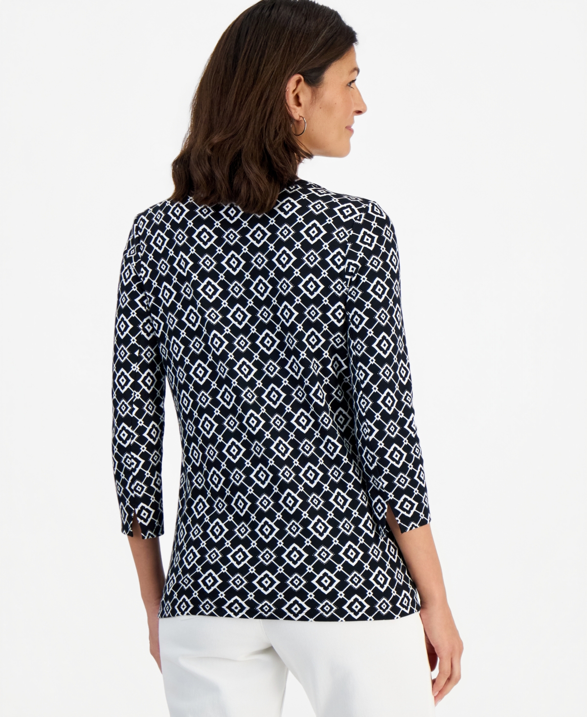 Style & Co Petite 3/4-Length Sleeve Boat Neck Top, Macy's Exclusive