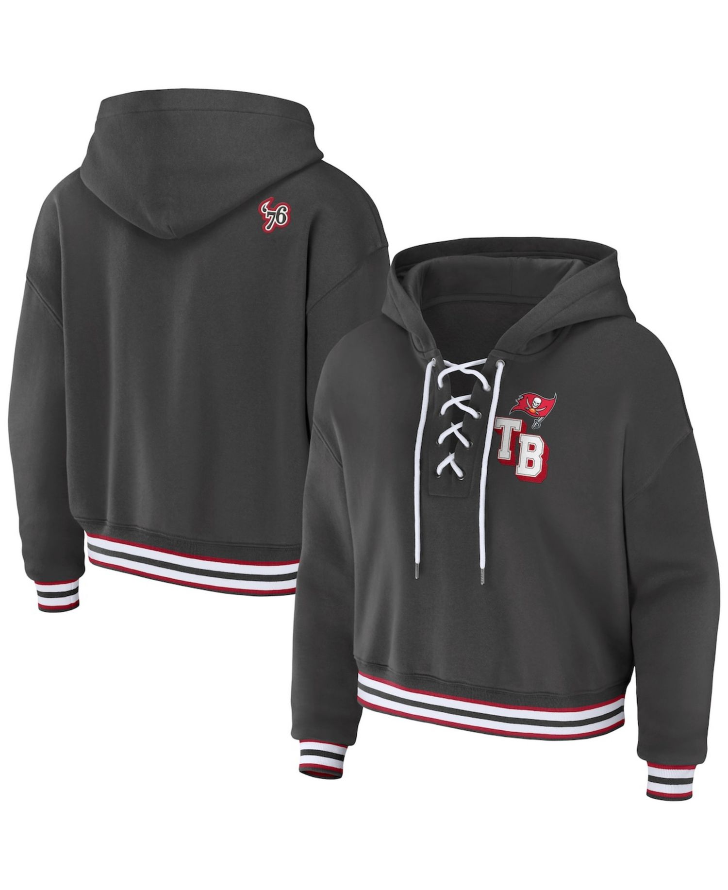 Women's Pewter Tampa Bay Buccaneers Lace-Up Pullover Hoodie