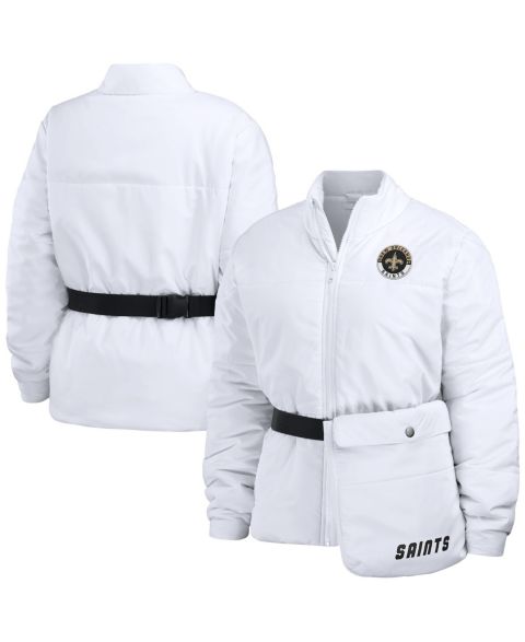 Женские куртки WEAR by Erin Andrews Women's White New Orleans Saints Packaway Full-Zip Puffer Jacket