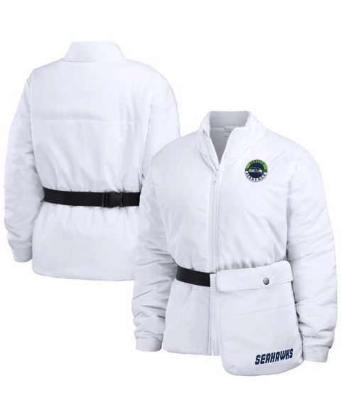Женские куртки WEAR by Erin Andrews Women's White Seattle Seahawks Packaway Full-Zip Puffer Jacket