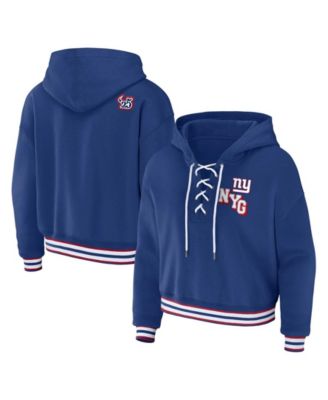 Women's Royal New York Giants Plus Size Lace-Up Pullover Hoodie