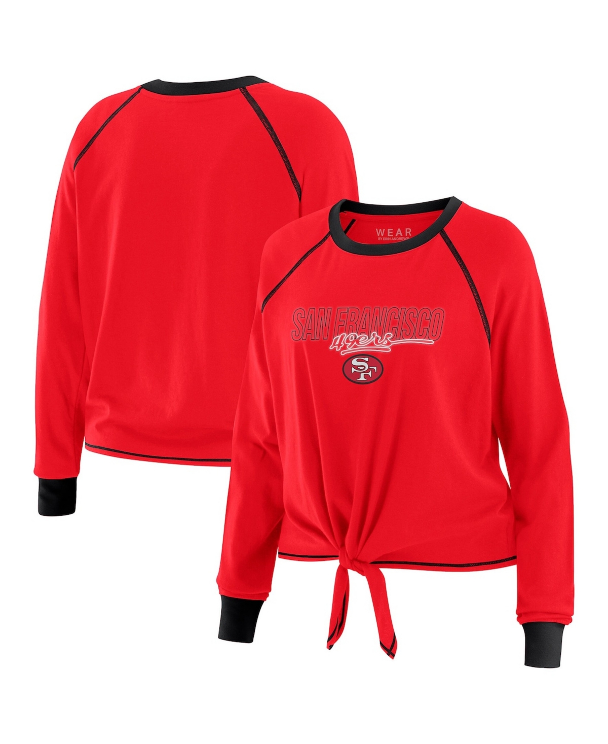 Wear by Erin Andrews Women's Scarlet San Francisco 49ers Tie-Front Long Sleeve T-Shirt