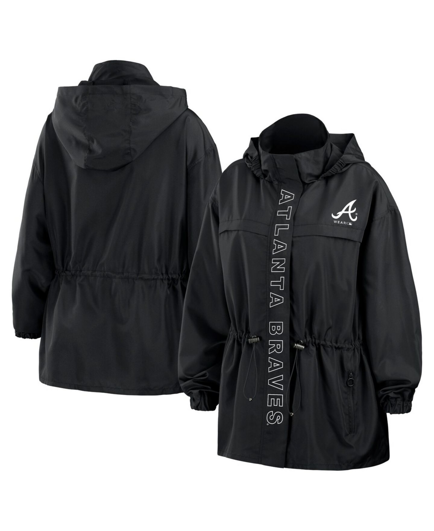 Женская куртка WEAR by Erin Andrews Black Atlanta Braves Full-Zip Windbreaker Hoodie Jacket — фото 1