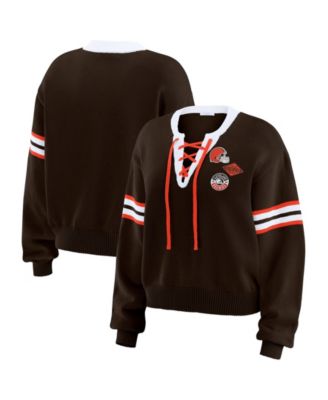 Women's Brown Cleveland Browns Lace-Up Sweater