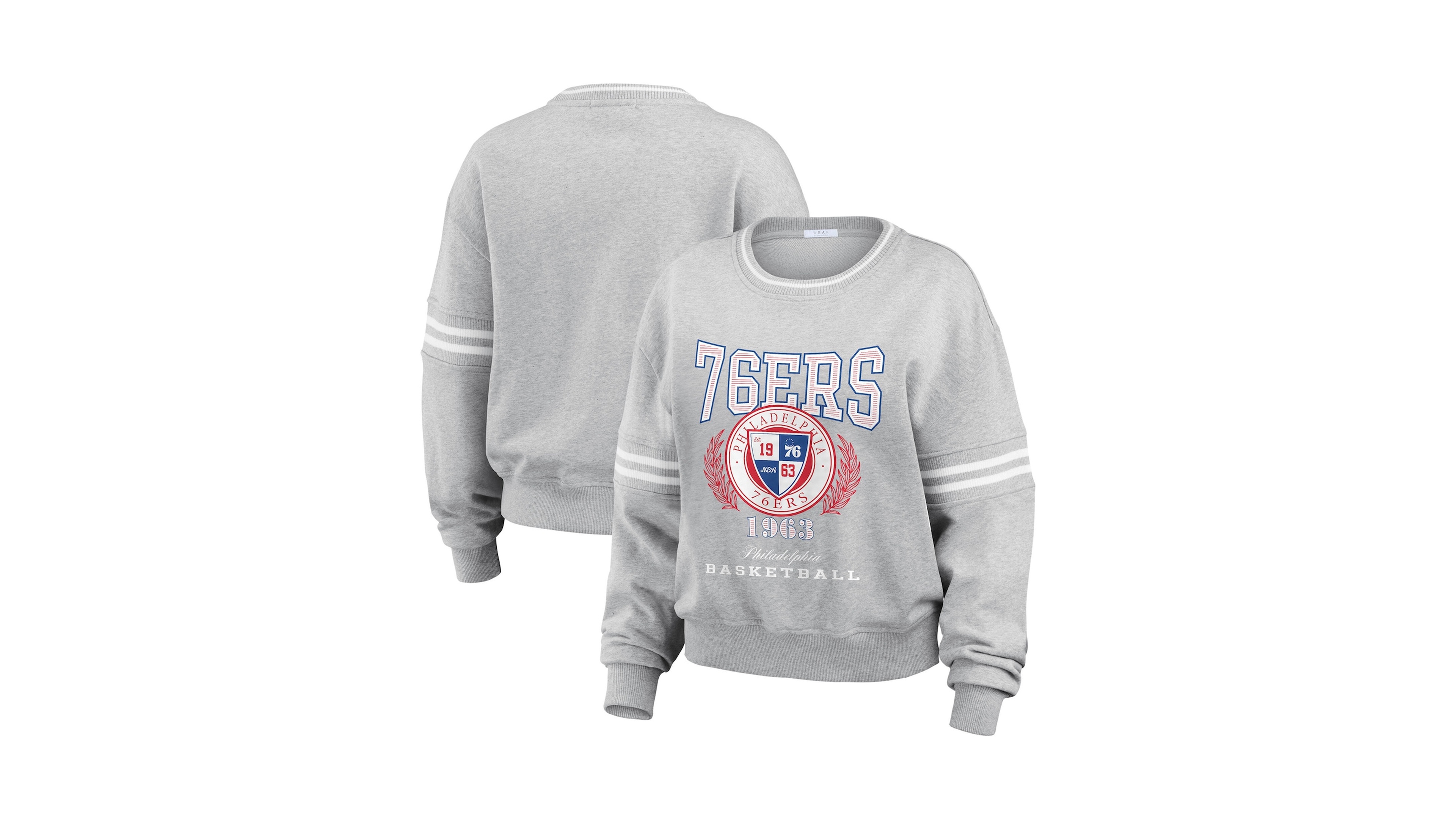 Wear by Erin Andrews Women's Heather Gray Philadelphia 76ers French Terry Pullover Sweatshirt