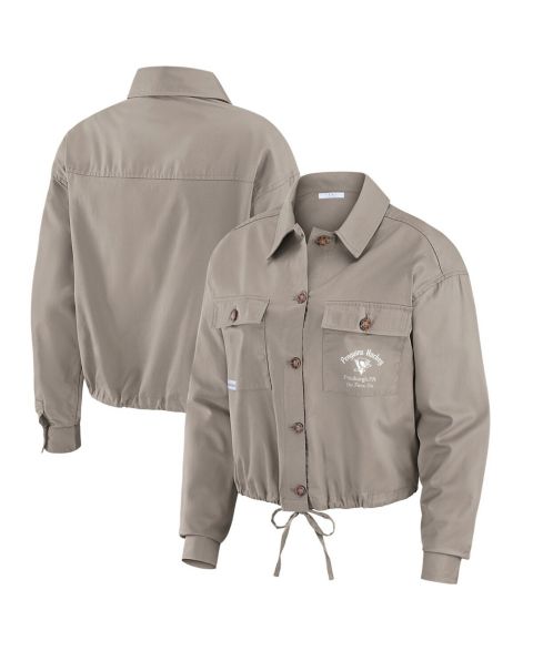 Женские куртки WEAR by Erin Andrews Women's Khaki Pittsburgh Penguins Cinched Button-Up Jacket
