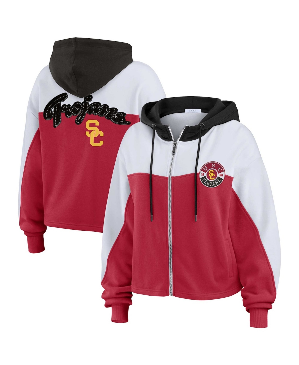 Wear by Erin Andrews Women's Cardinal Usc Trojans Color-Block Full-Zip Hoodie