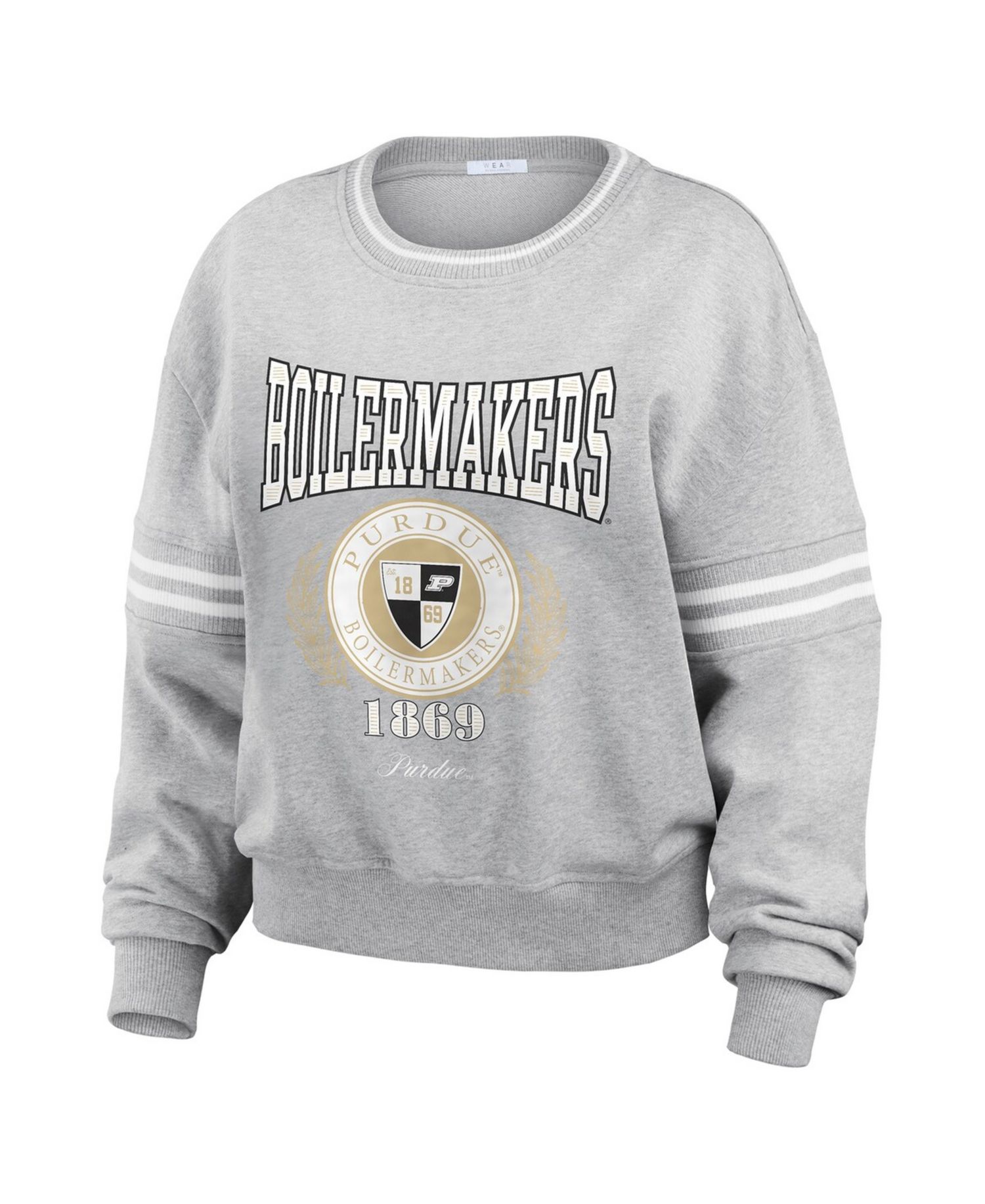 Women's Heather Gray Purdue Boilermakers Classic Stripe Pullover Sweater