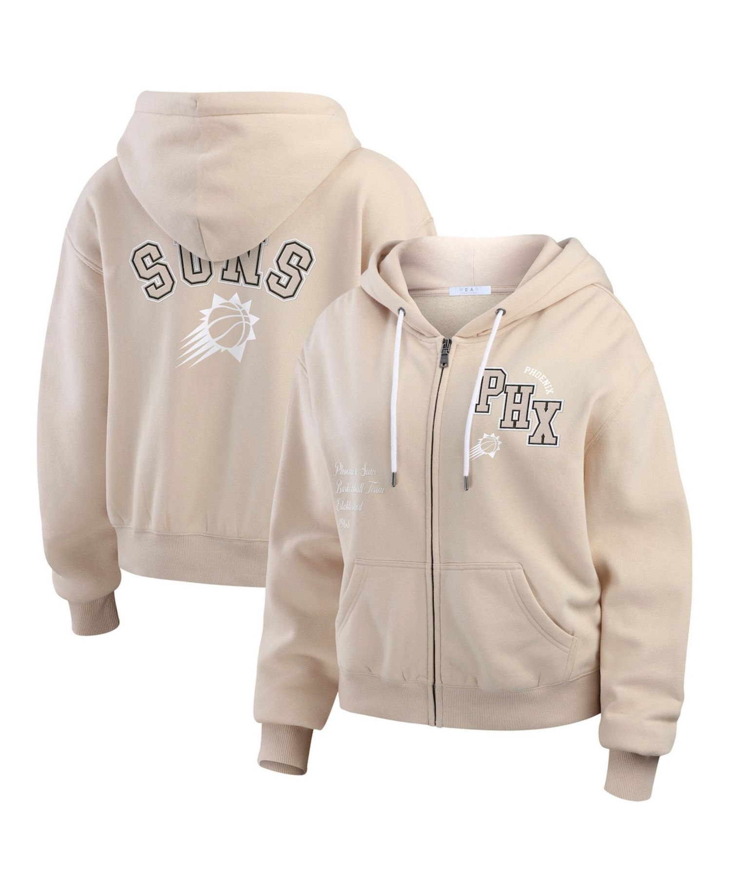 Women's Cream Phoenix Suns Plus Size Tonal Felt Patch Full-Zip Hoodie