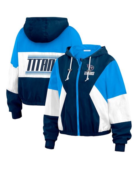 Женские куртки WEAR by Erin Andrews Women's Navy/Light Blue Houston Oilers Plus Size Color Block Full-Zip Windbreaker Jacket