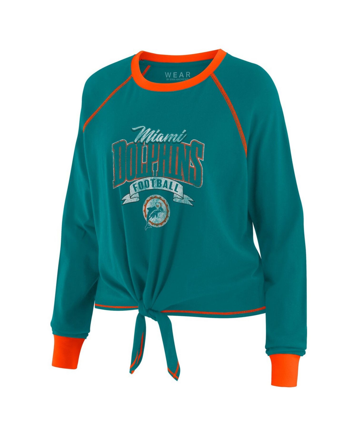 Women's Aqua/Orange Miami Dolphins Tie-Front Long Sleeve Top