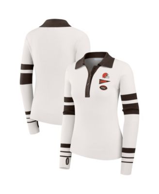 Women's White Cleveland Browns Ribbed Henley Polo Sweater