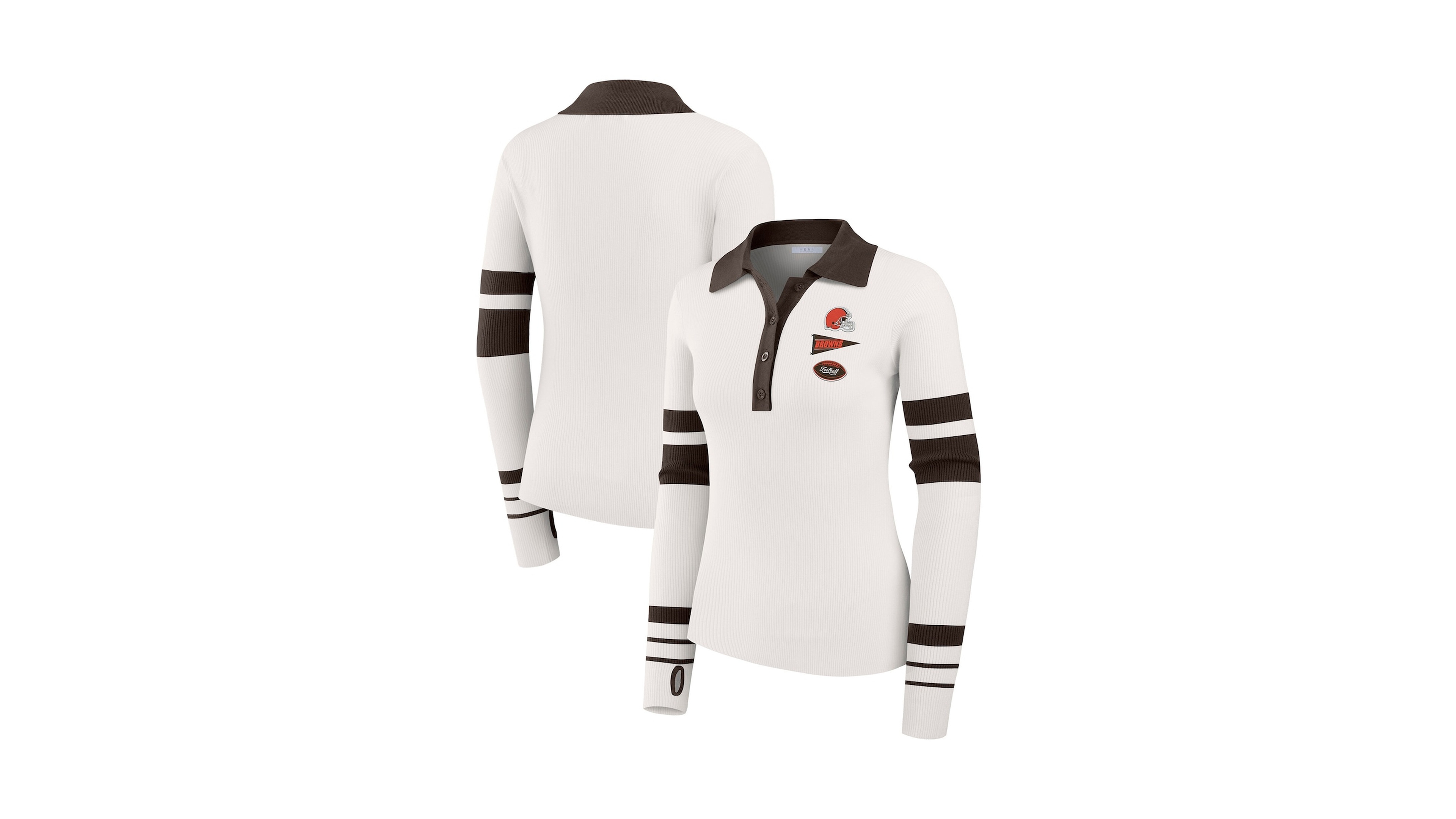Wear by Erin Andrews Women's White Cleveland Browns Ribbed Henley Polo Sweater