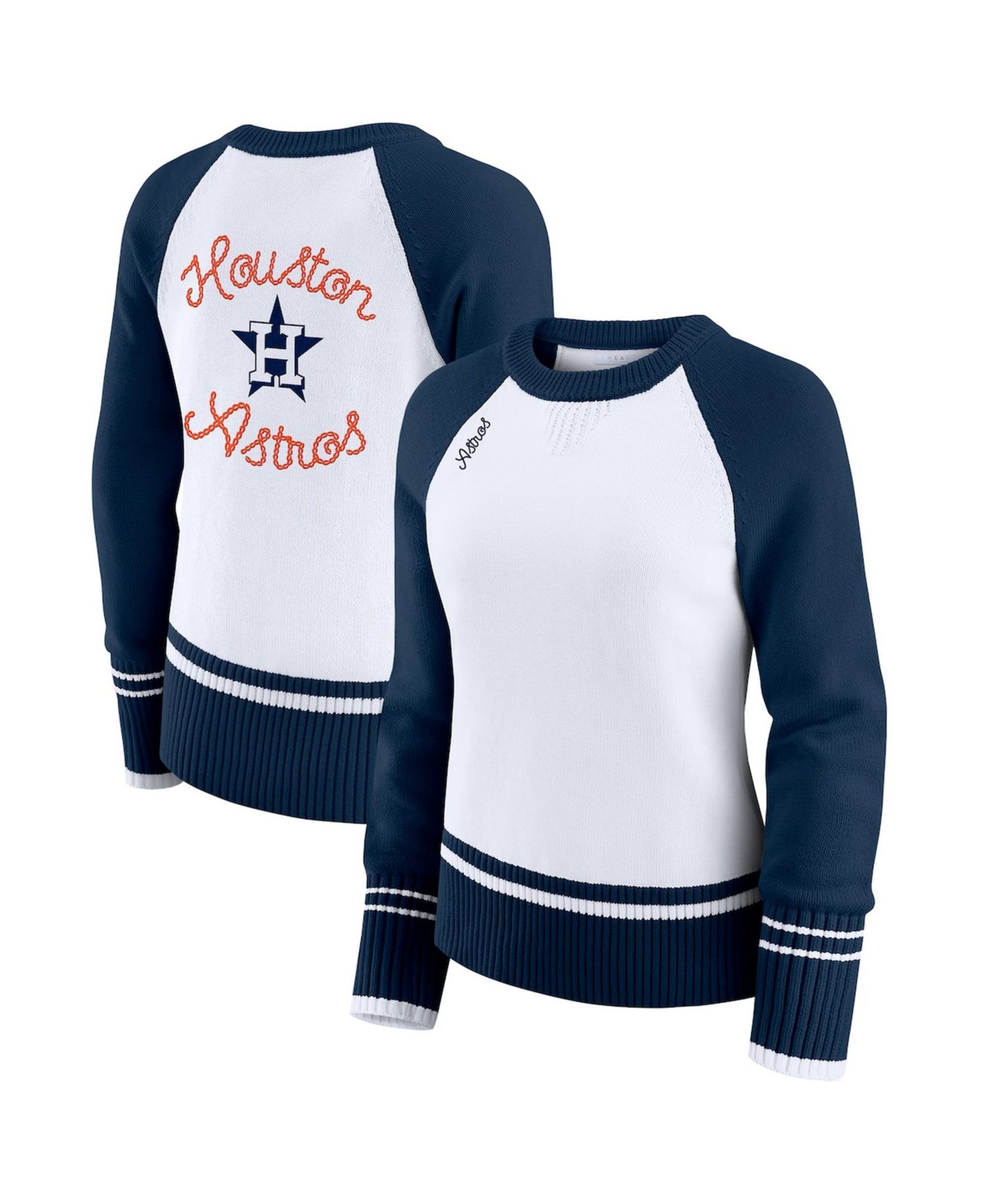 Women's White Houston Astros Color Block Raglan Sweater