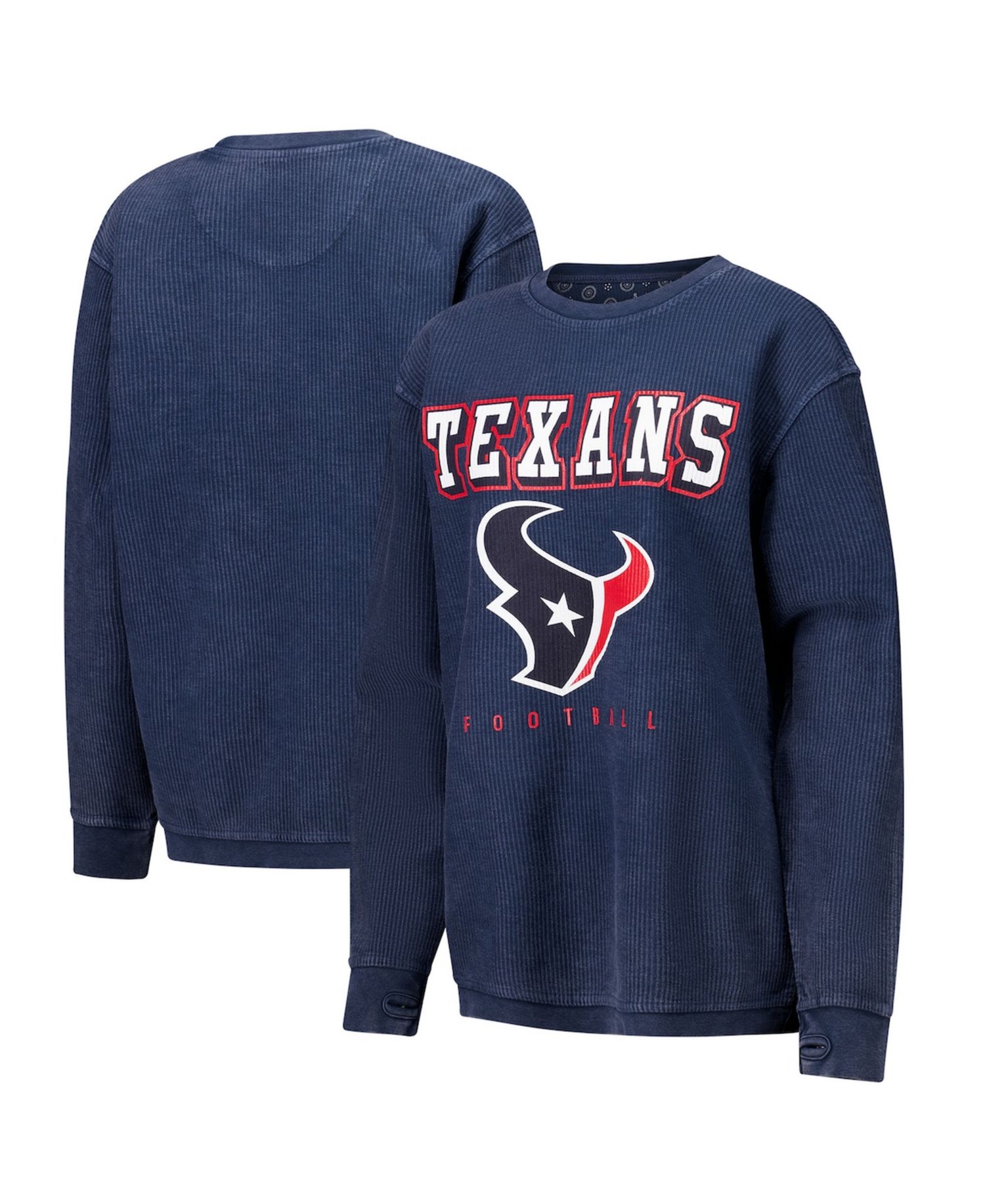 Women's Navy Houston Texans Comfy Cord Pullover Sweatshirt