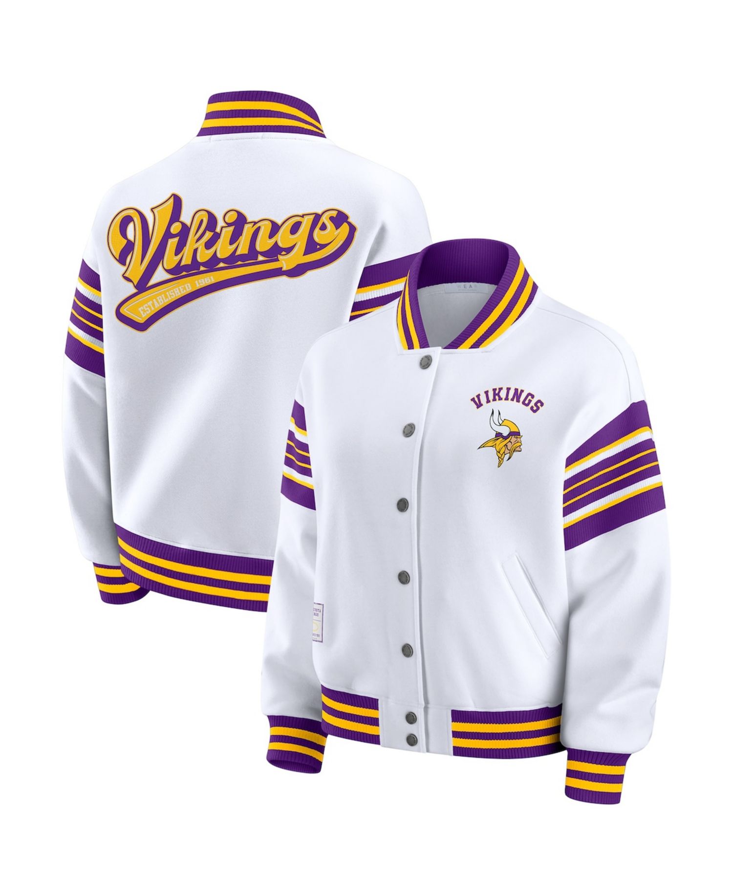 Women's White Minnesota Vikings Plus Size Full-Snap Fleece Sweatshirt Jacket