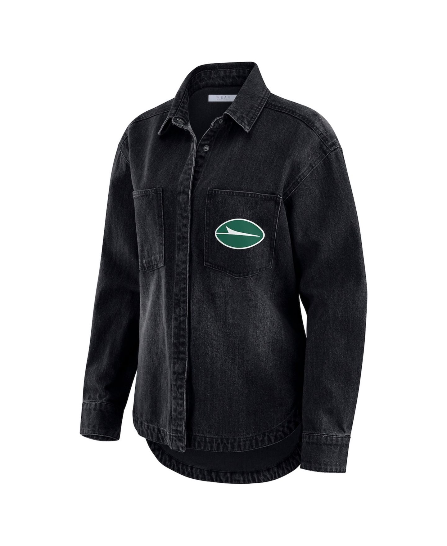 Женские куртки WEAR by Erin Andrews Black New York Jets Washed Oversized Denim Full-Snap Shacket — фото 2
