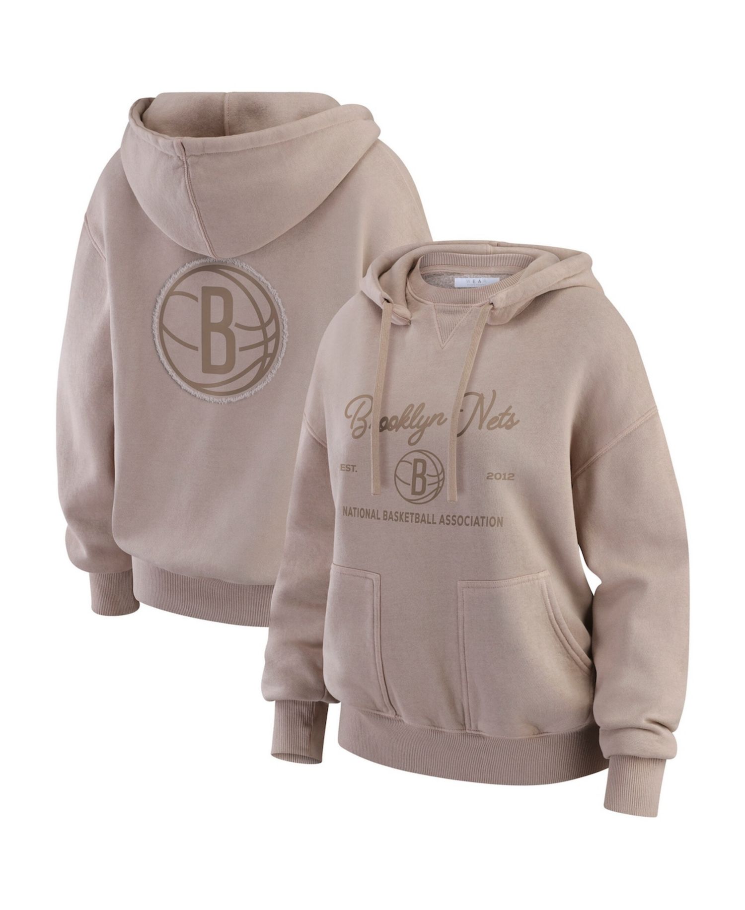 Women's Tan Brooklyn Nets Washed Pullover Crewdie
