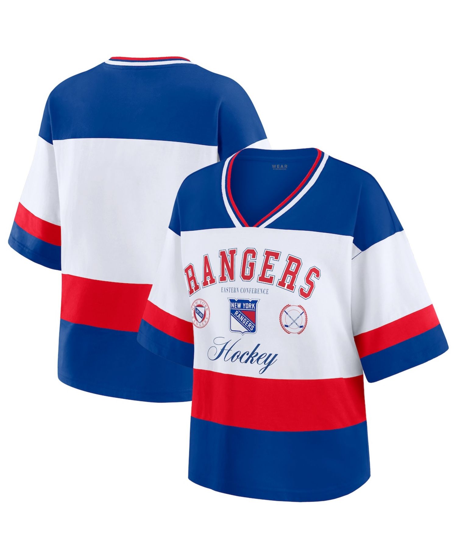 Women's Blue/White New York Rangers Jersey Style T-Shirt