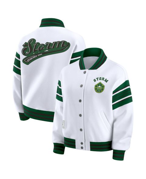 Женские худи WEAR by Erin Andrews Women's White/Green WNBA Full-Snap Fleece Sweatshirt Jacket