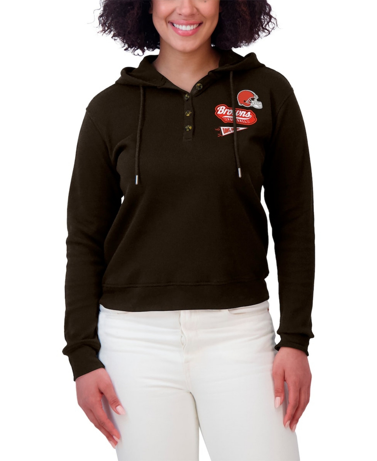 Wear by Erin Andrews Women's Brown Cleveland Browns Waffle-Knit Pullover Hoodie