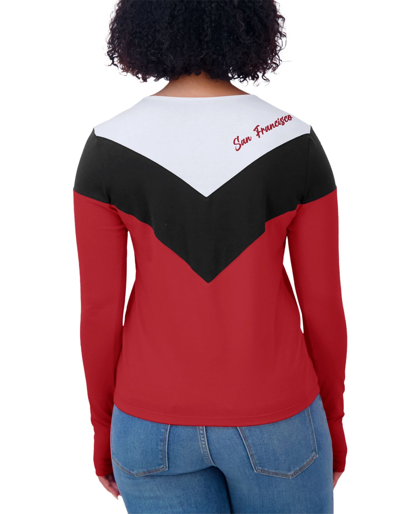 Женская футболка WEAR by Erin Andrews Scarlet/Black San Francisco 49ers Plus Size Chevron Tri-Blend Long Sleeve — фото 5