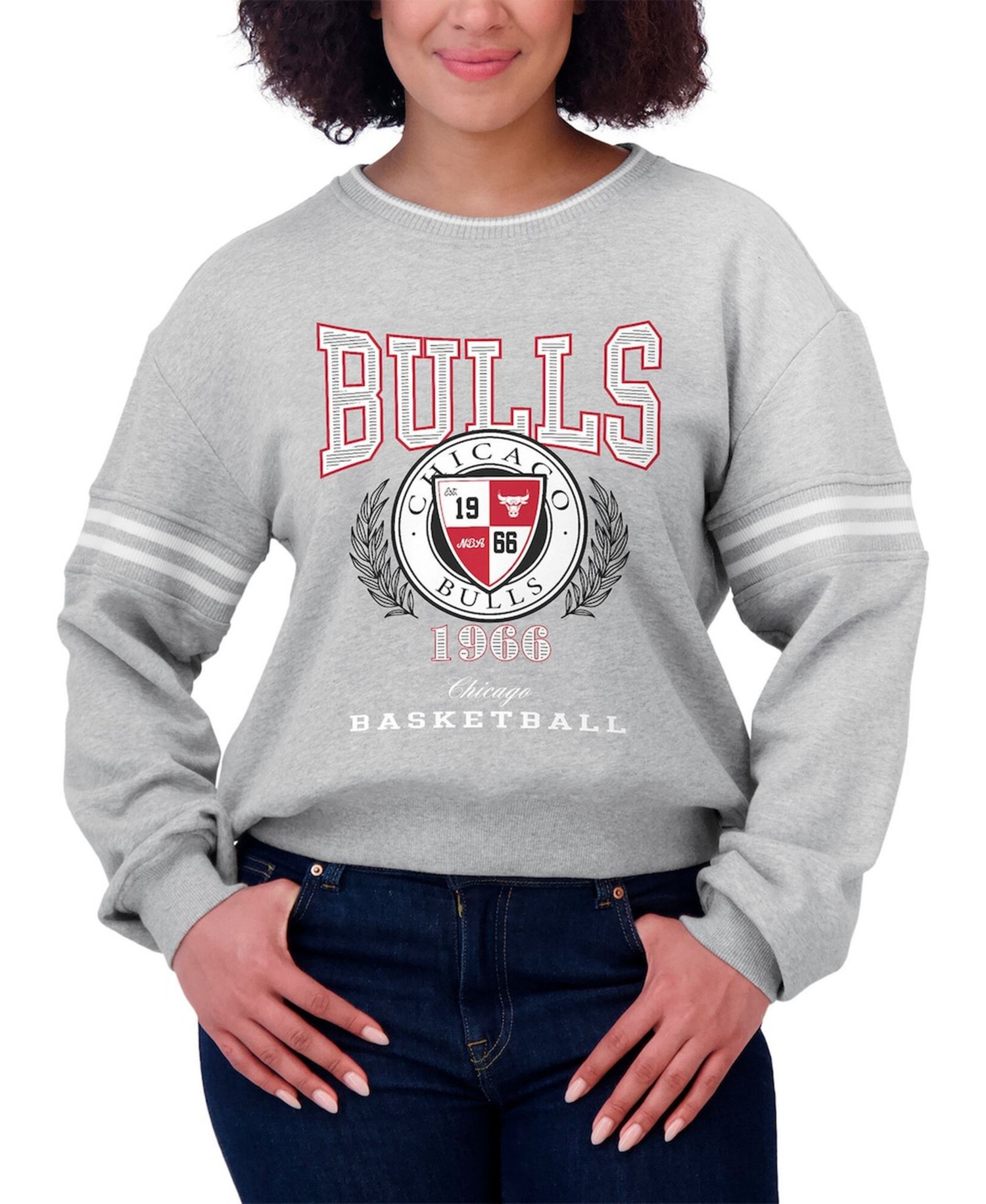 Women's Heather Gray Chicago Bulls French Terry Pullover Sweatshirt